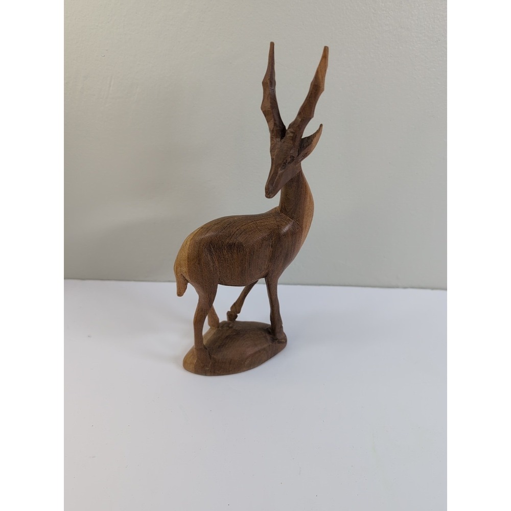 Vintage Wooden Antelope with Fawn Gazelle‎ Deer Elk Figure Hand Carved 9" Tall